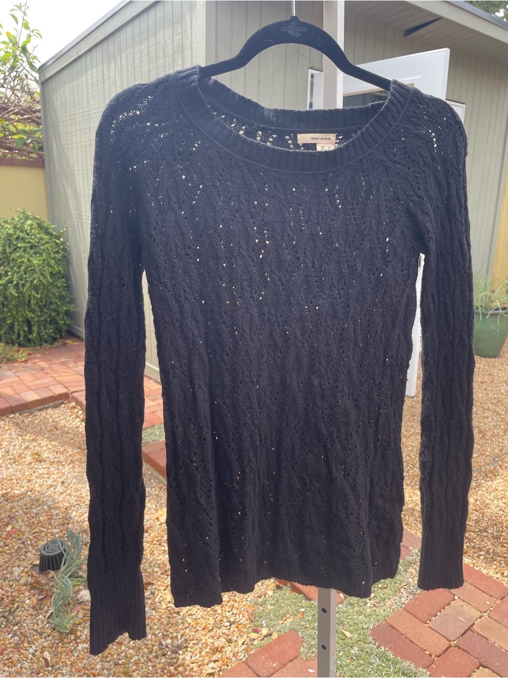 DKNY Black Cable-Knit Crewneck Sweater